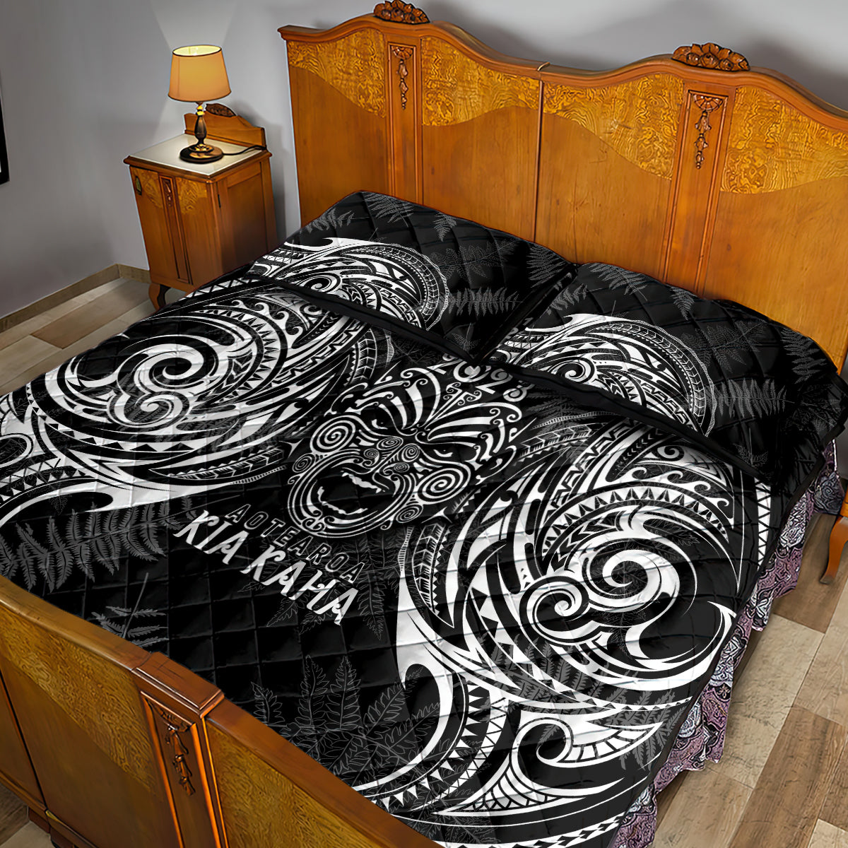 Custom New Zealand Rugby Quilt Bed Set 2023 World Cup Aotearoa Haka Face - Vibe Hoodie Shop