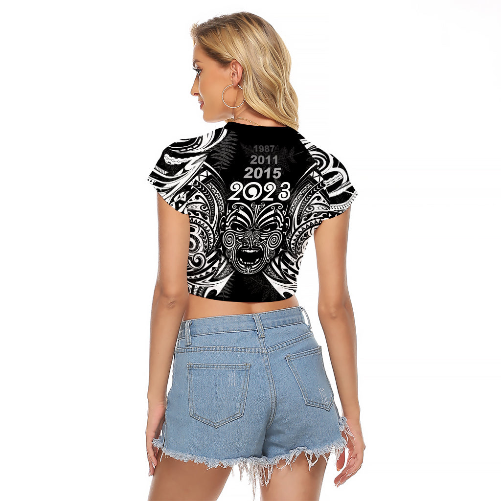 New Zealand Rugby Raglan Cropped T Shirt 2023 World Cup Aotearoa Haka Face - Vibe Hoodie Shop