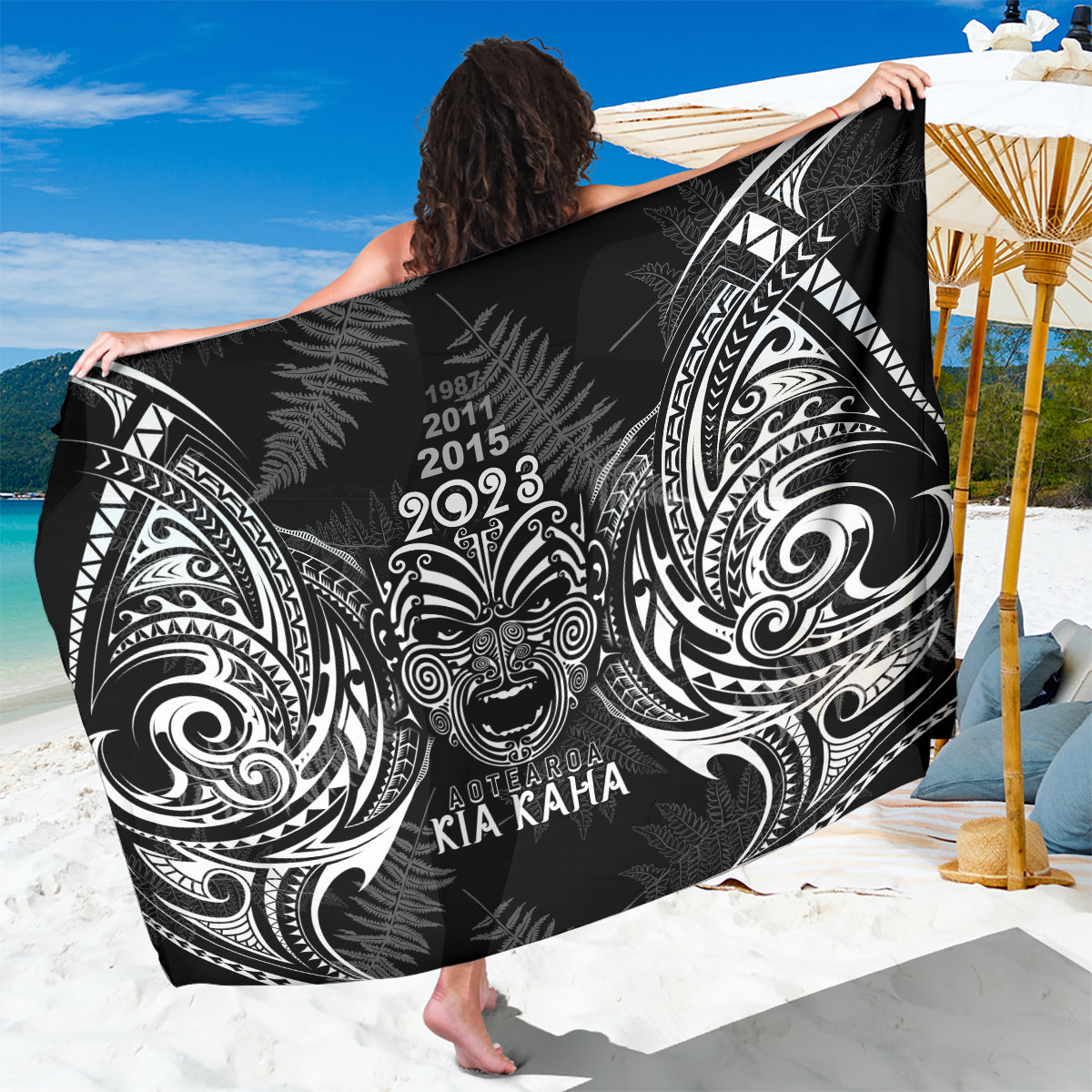 Custom New Zealand Rugby Sarong 2023 World Cup Aotearoa Haka Face - Vibe Hoodie Shop