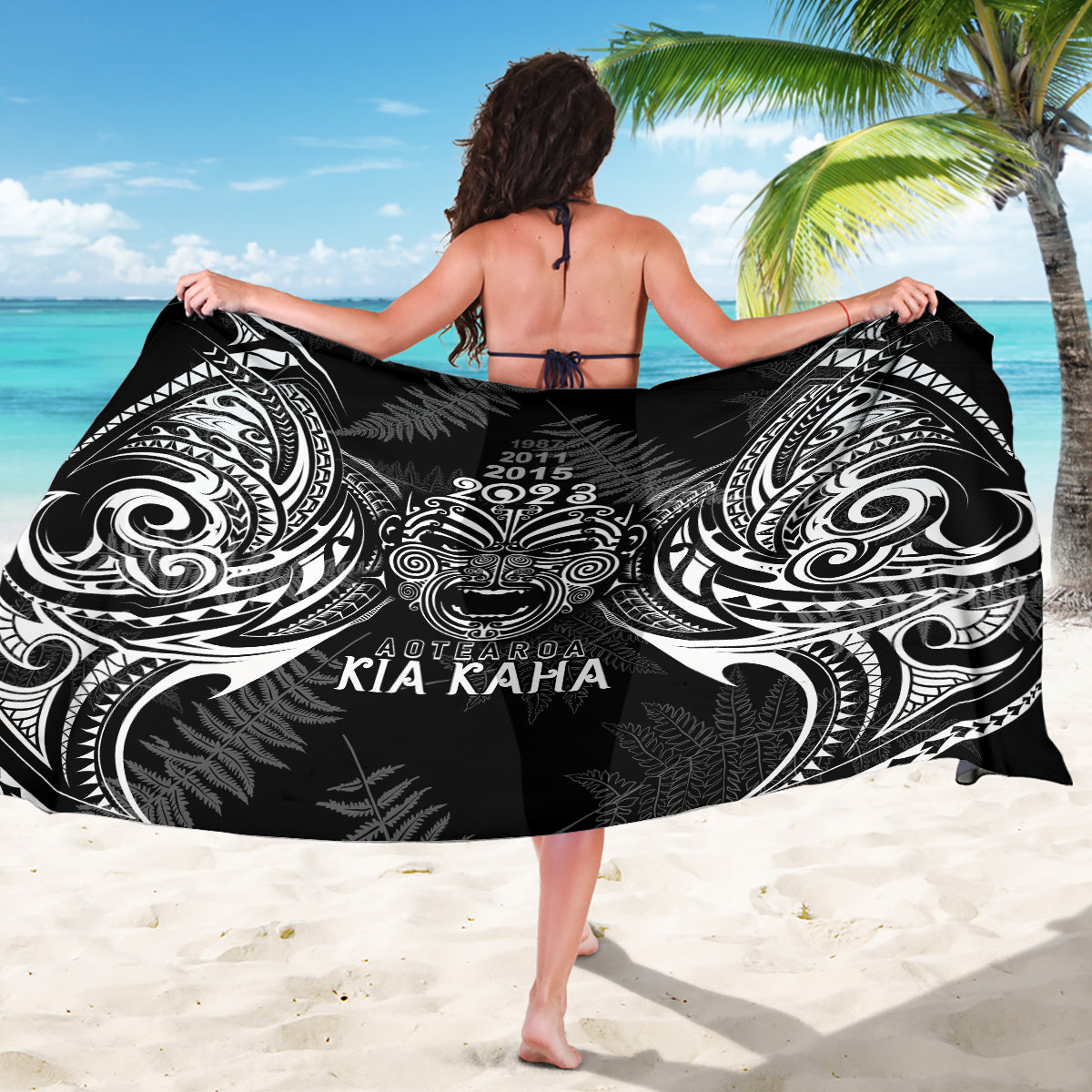 Custom New Zealand Rugby Sarong 2023 World Cup Aotearoa Haka Face - Vibe Hoodie Shop