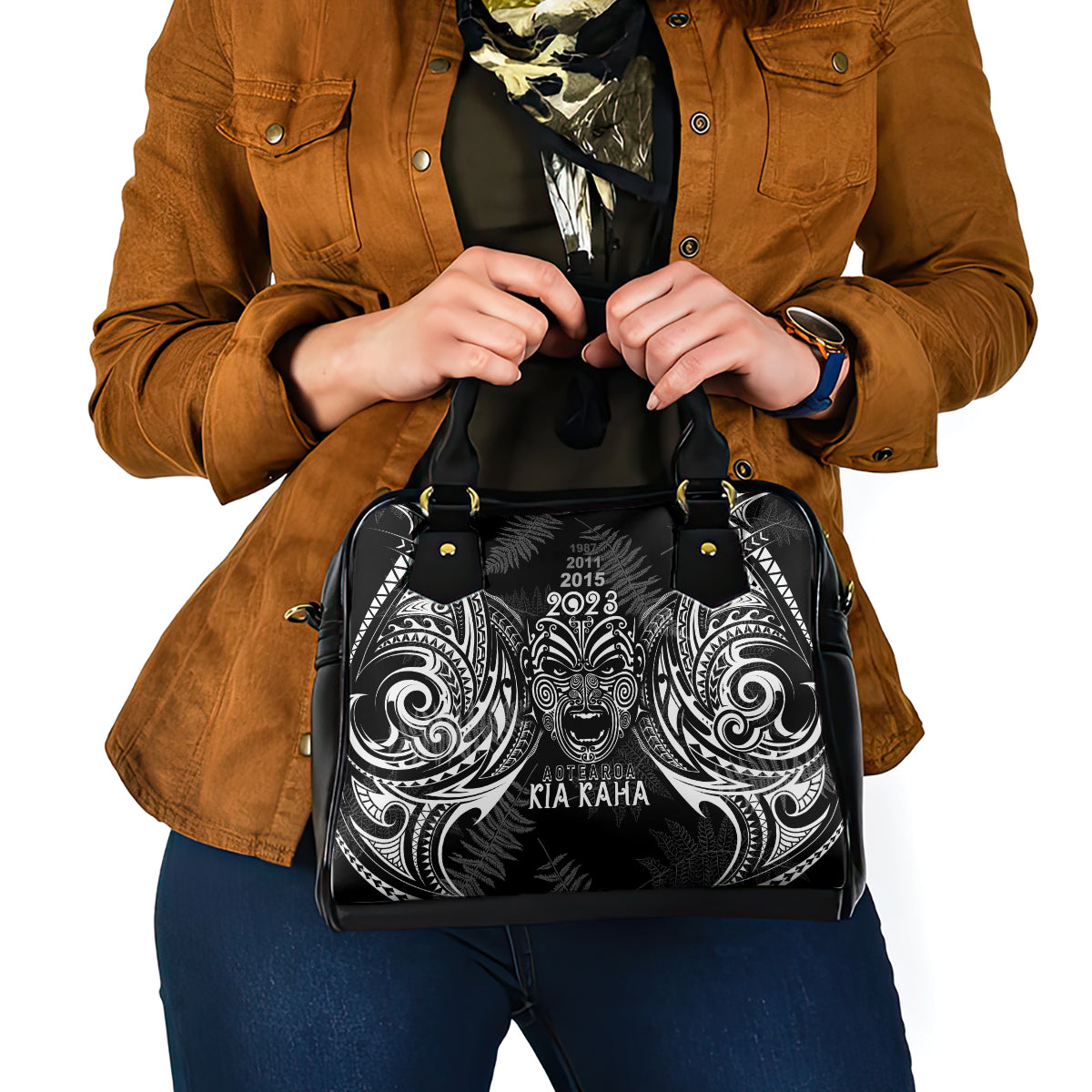 Custom New Zealand Rugby Shoulder Handbag 2023 World Cup Aotearoa Haka Face - Vibe Hoodie Shop