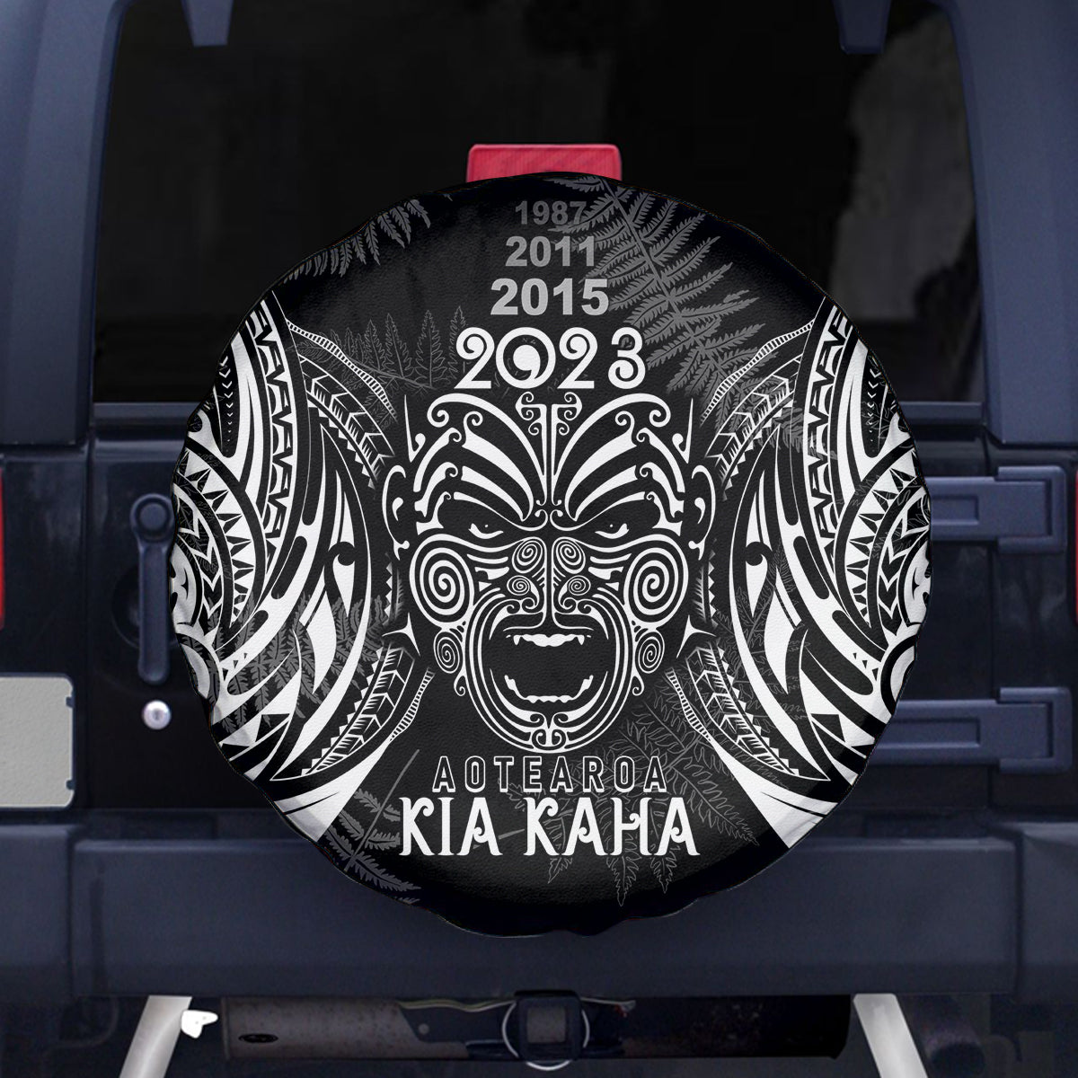 Custom New Zealand Rugby Spare Tire Cover 2023 World Cup Aotearoa Haka Face - Vibe Hoodie Shop