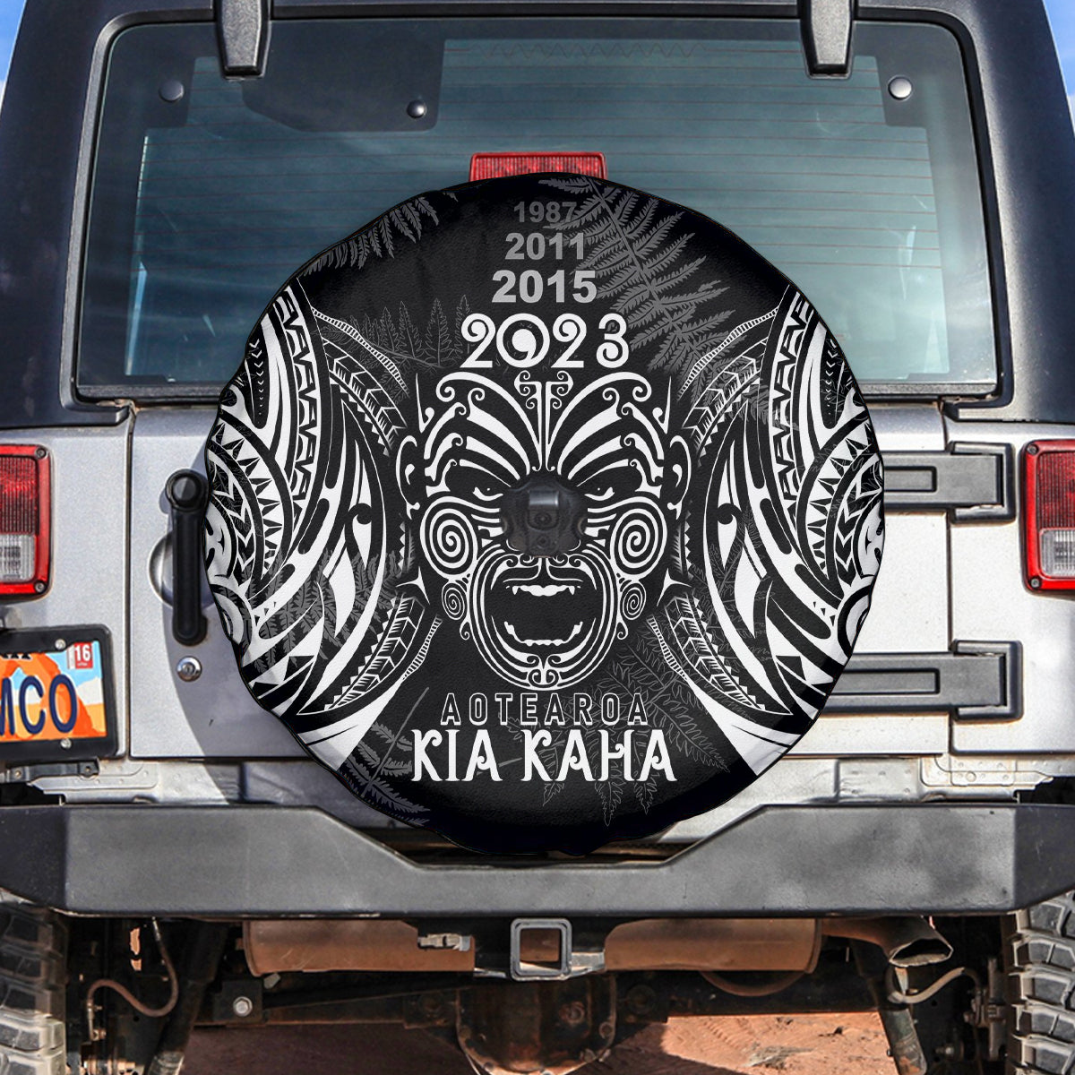 Custom New Zealand Rugby Spare Tire Cover 2023 World Cup Aotearoa Haka Face - Vibe Hoodie Shop