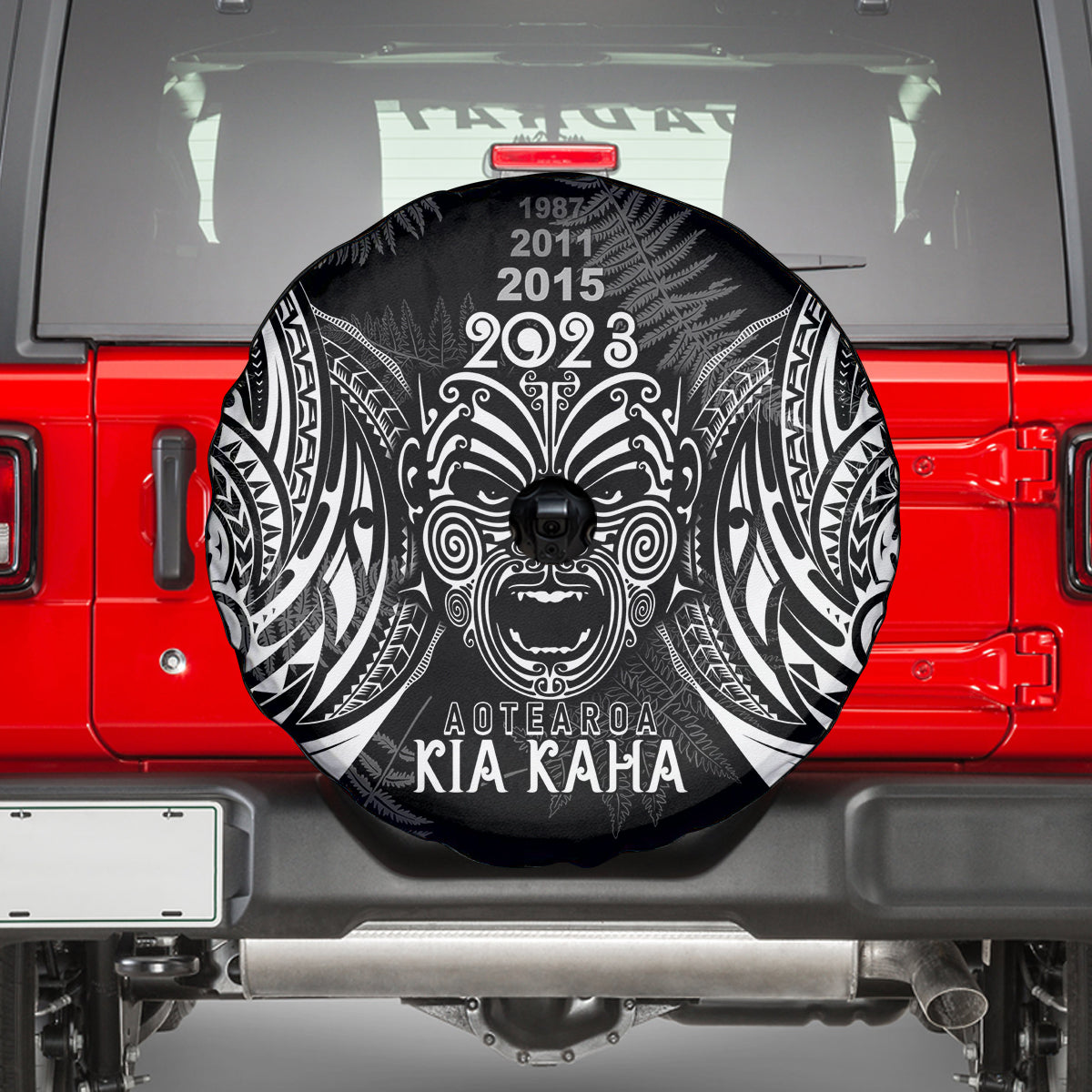 Custom New Zealand Rugby Spare Tire Cover 2023 World Cup Aotearoa Haka Face - Vibe Hoodie Shop