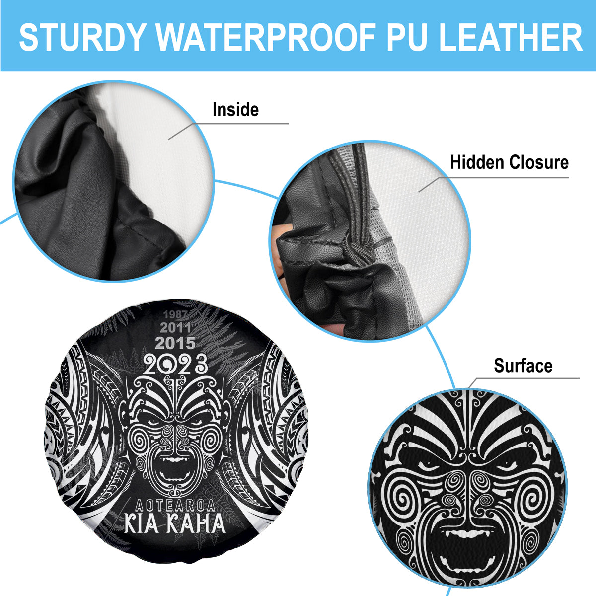 Custom New Zealand Rugby Spare Tire Cover 2023 World Cup Aotearoa Haka Face - Vibe Hoodie Shop