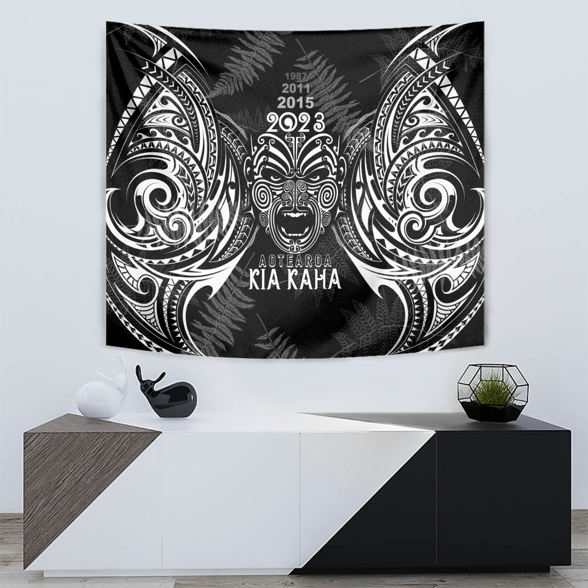 Custom New Zealand Rugby Tapestry 2023 World Cup Aotearoa Haka Face - Vibe Hoodie Shop