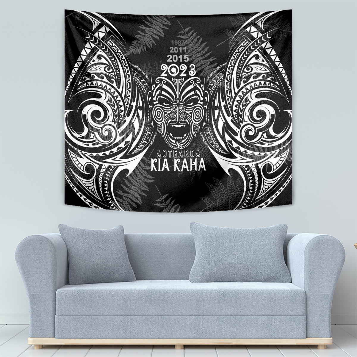 Custom New Zealand Rugby Tapestry 2023 World Cup Aotearoa Haka Face - Vibe Hoodie Shop