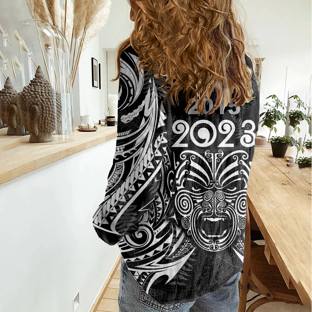 New Zealand Rugby Women Casual Shirt 2023 World Cup Aotearoa Haka Face - Vibe Hoodie Shop