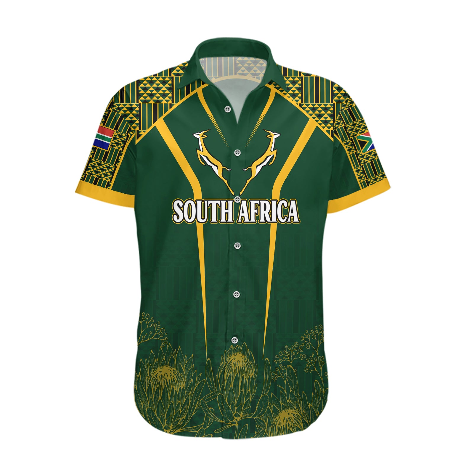 Personalised South African Heritage Day Hawaiian Shirt Kente Ethnic Patterns Mix Springboks - Vibe Hoodie Shop
