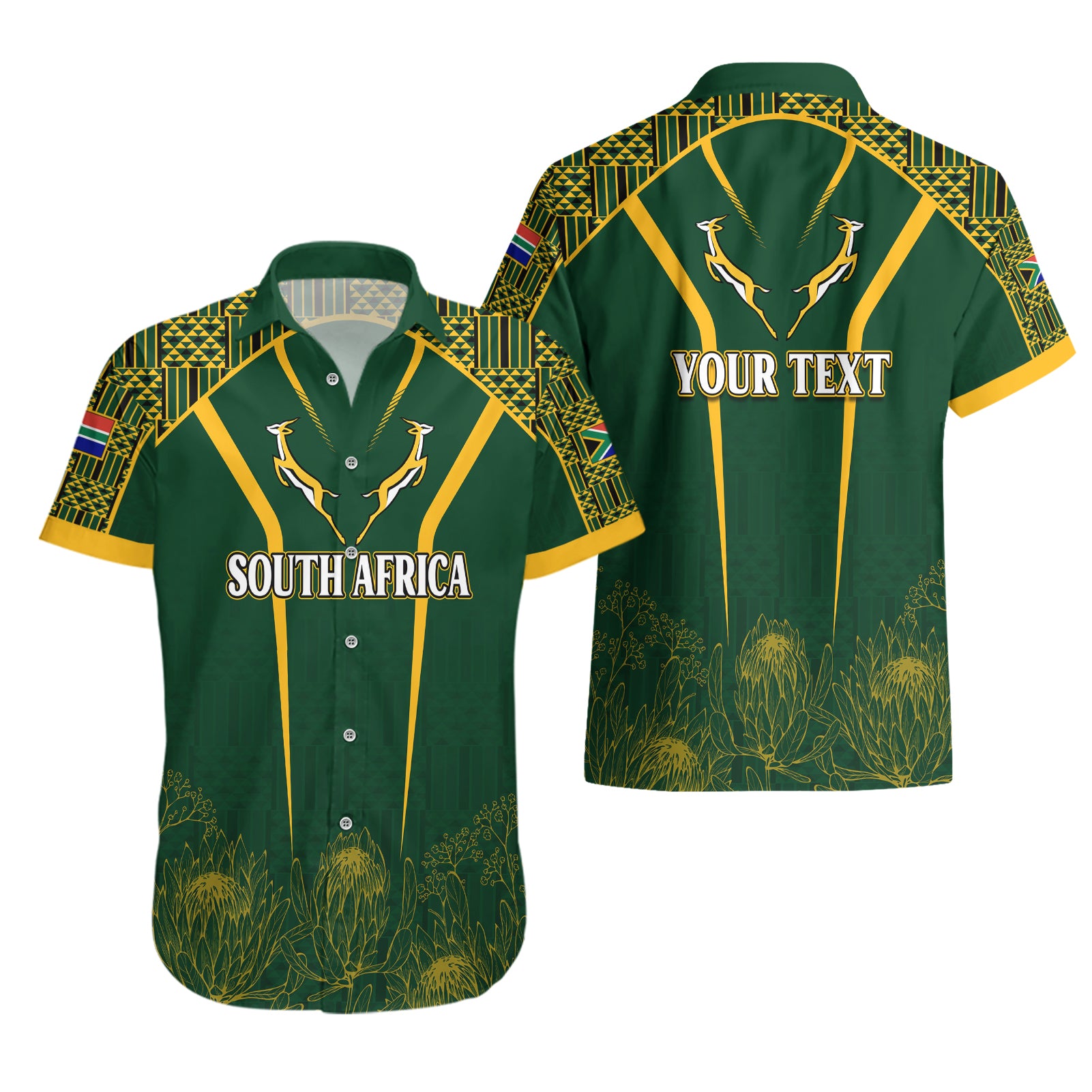 Personalised South African Heritage Day Hawaiian Shirt Kente Ethnic Patterns Mix Springboks - Vibe Hoodie Shop