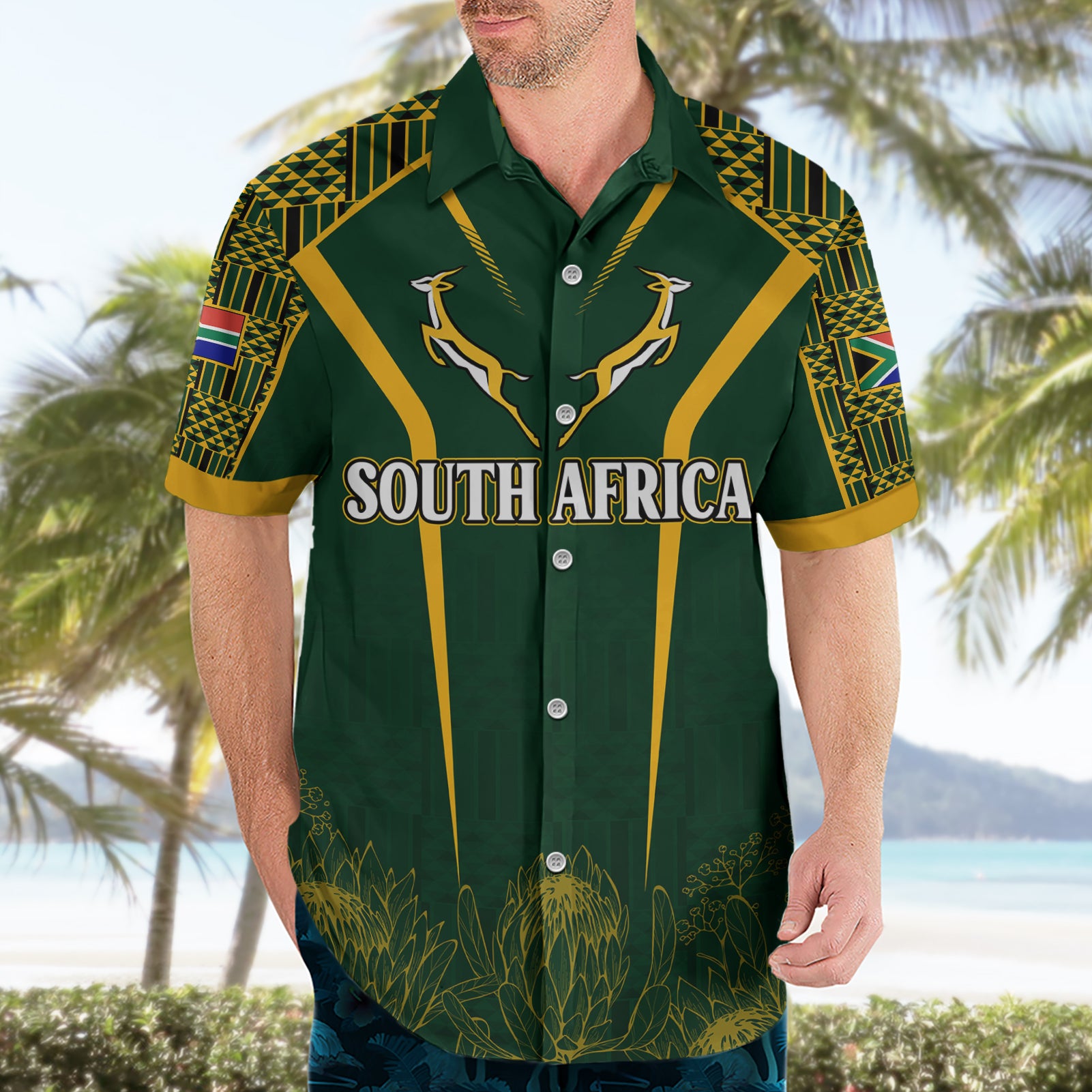 Personalised South African Heritage Day Hawaiian Shirt Kente Ethnic Patterns Mix Springboks - Vibe Hoodie Shop