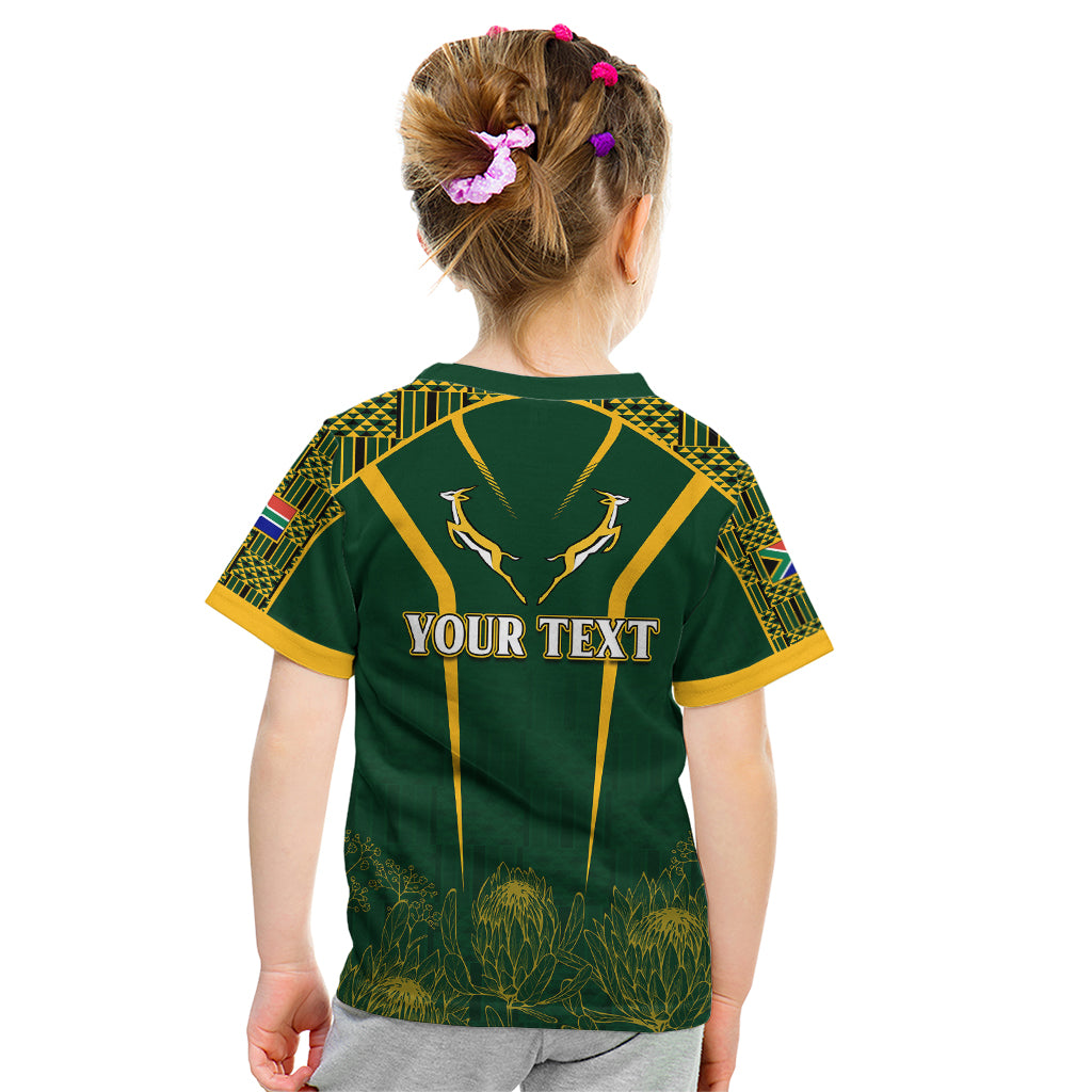Personalised South African Heritage Day Kid T Shirt Kente Ethnic Patterns Mix Springboks - Vibe Hoodie Shop
