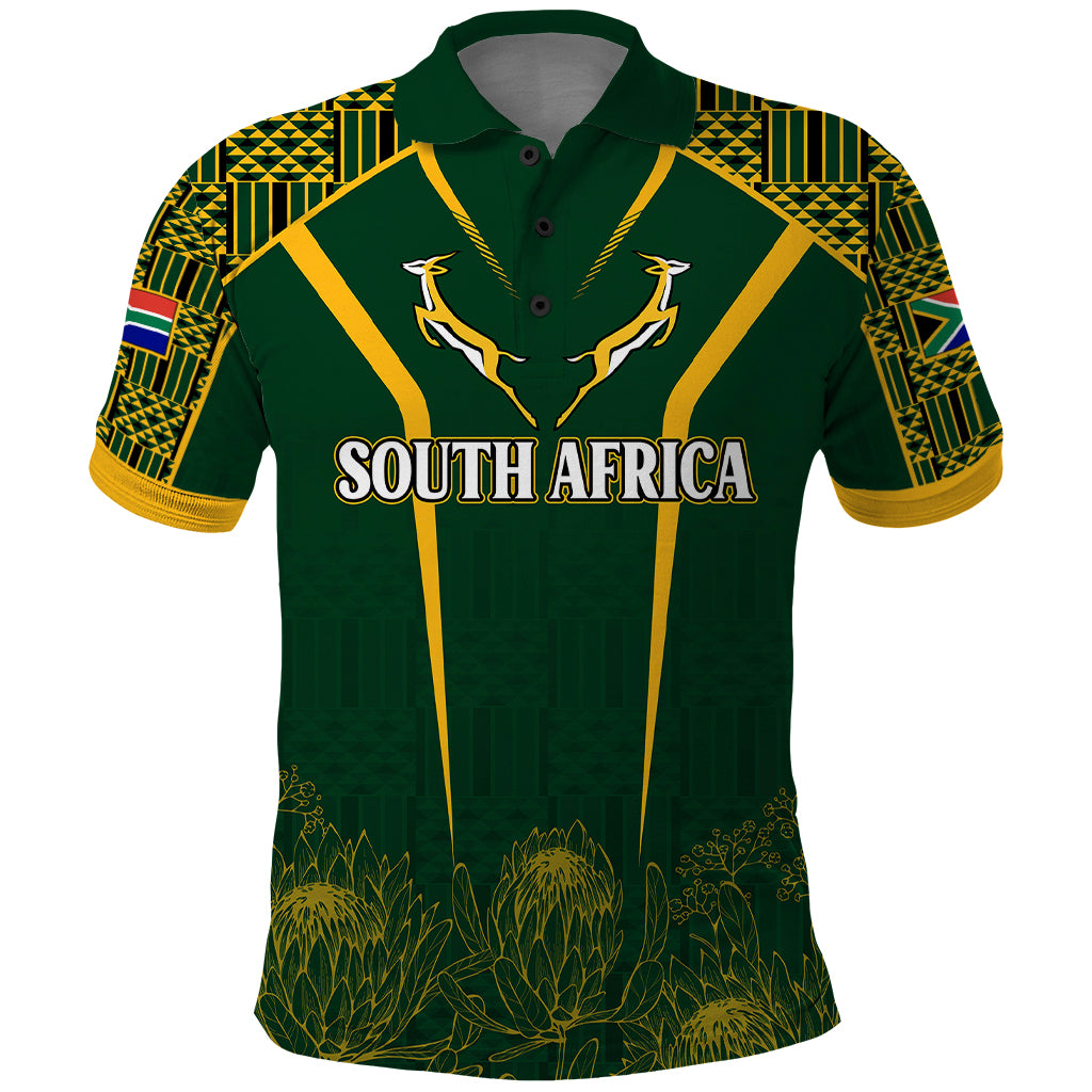Personalised South African Heritage Day Polo Shirt Kente Ethnic Patterns Mix Springboks - Vibe Hoodie Shop