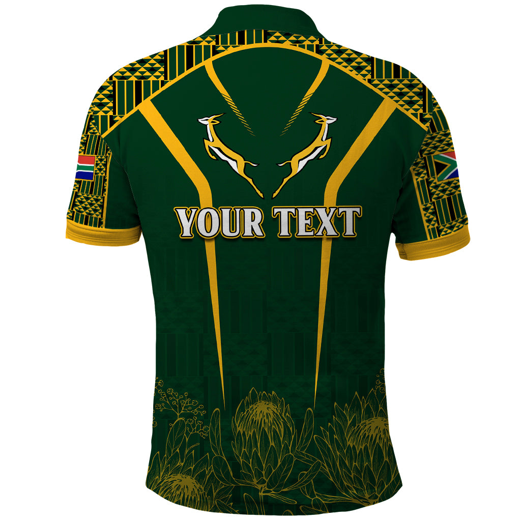 Personalised South African Heritage Day Polo Shirt Kente Ethnic Patterns Mix Springboks - Vibe Hoodie Shop