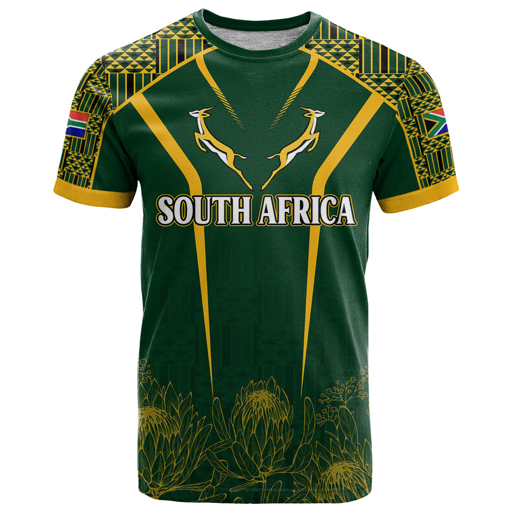 Personalised South African Heritage Day T Shirt Kente Ethnic Patterns Mix Springboks - Vibe Hoodie Shop