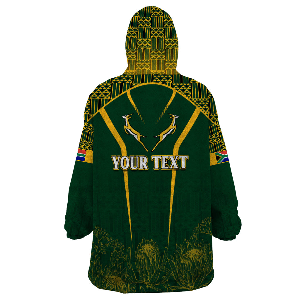 Personalised South African Heritage Day Wearable Blanket Hoodie Kente Ethnic Patterns Mix Springboks - Vibe Hoodie Shop