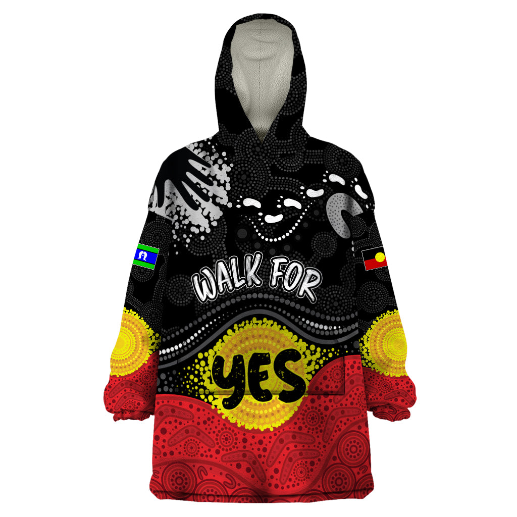 Personalised Australia Indigenous Wearable Blanket Hoodie Walk For Yes 2023 Aboriginal Flag Style - Vibe Hoodie Shop