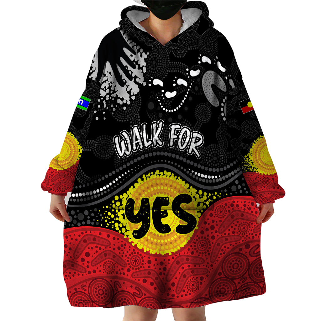 Personalised Australia Indigenous Wearable Blanket Hoodie Walk For Yes 2023 Aboriginal Flag Style - Vibe Hoodie Shop