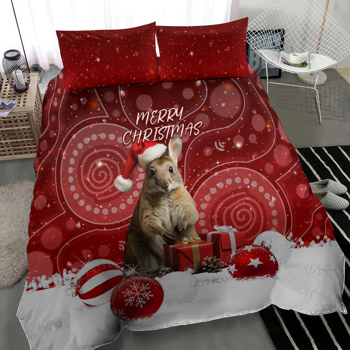 Australia Christmas Wallaby Bedding Set Aboriginal Art - Vibe Hoodie Shop