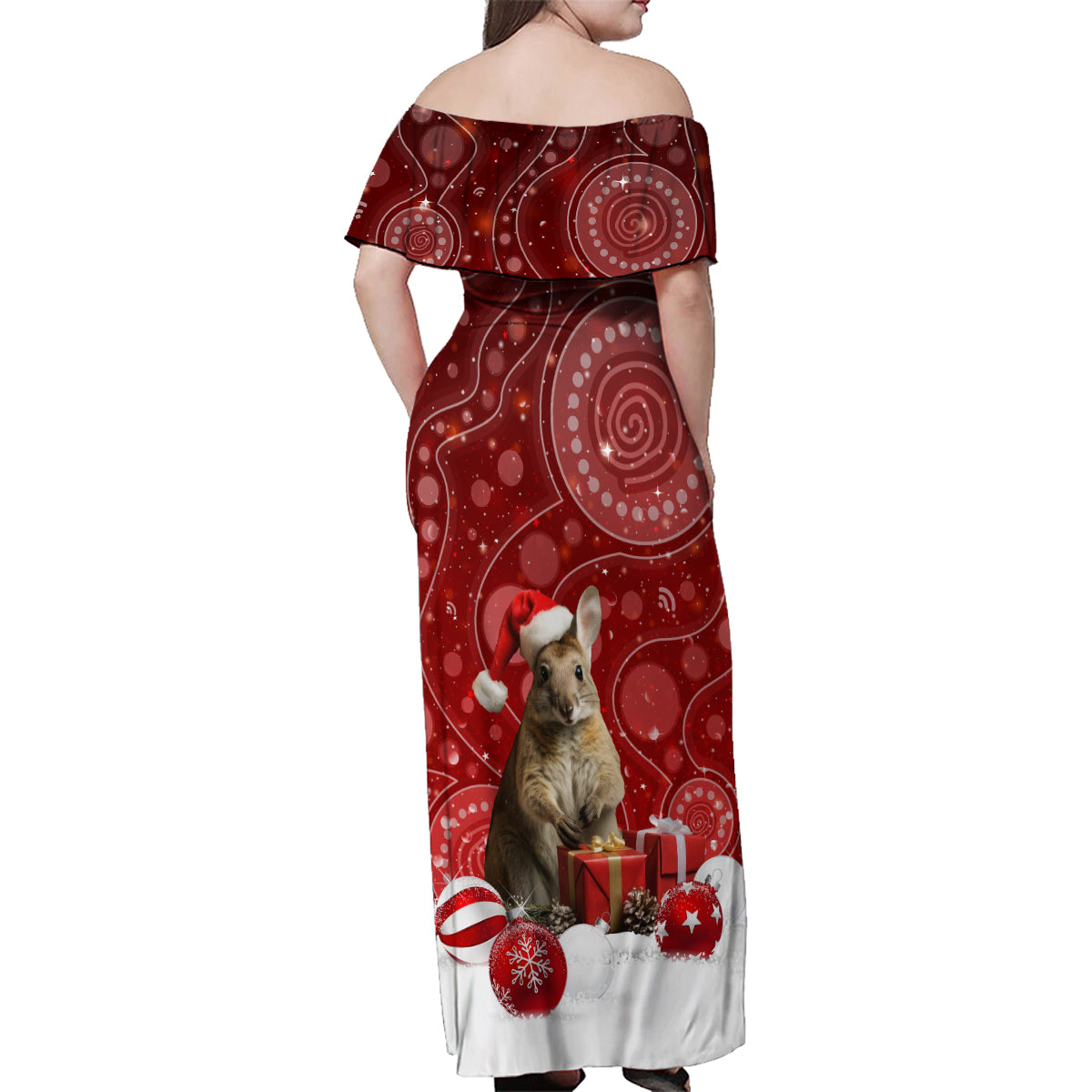 australia-christmas-wallaby-family-matching-off-shoulder-maxi-dress-and-hawaiian-shirt-aboriginal-art