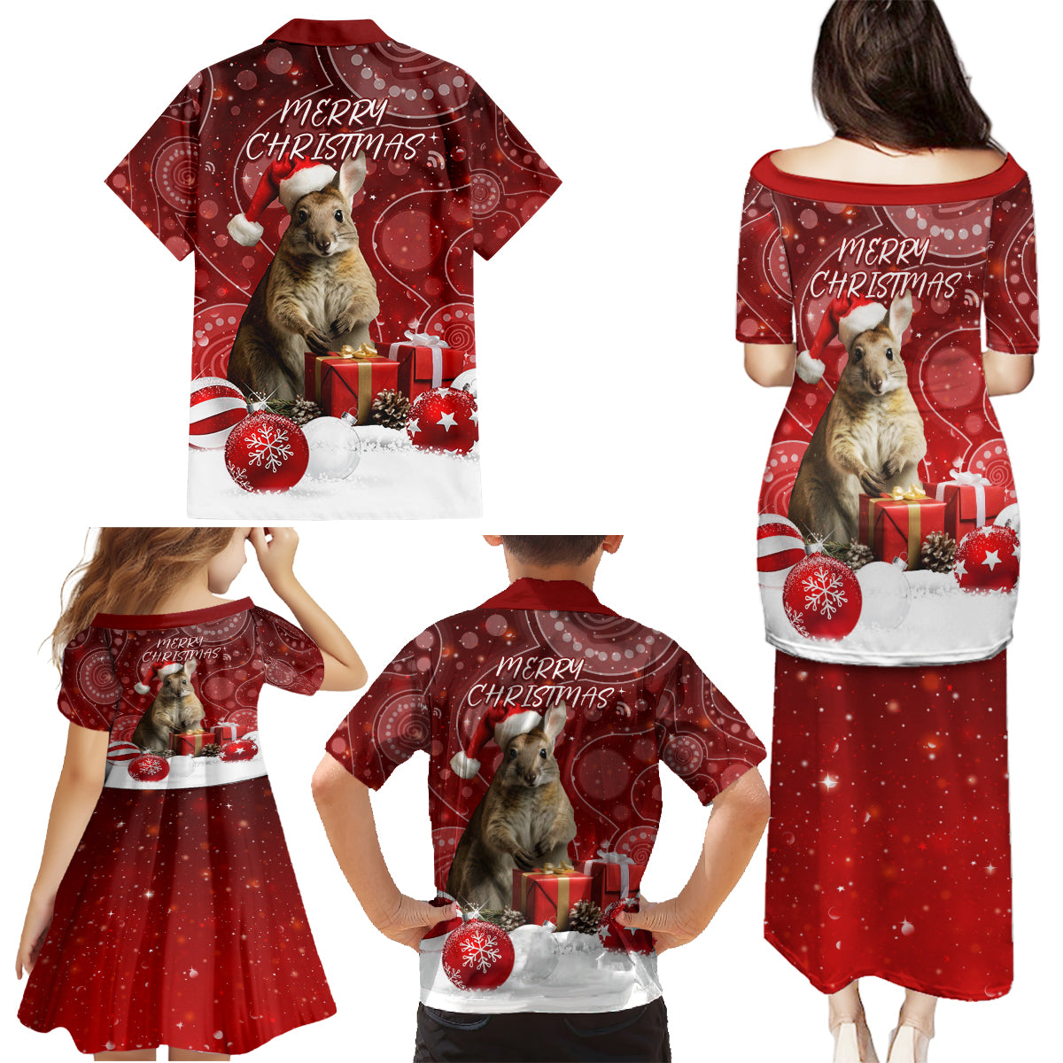 australia-christmas-wallaby-family-matching-puletasi-dress-and-hawaiian-shirt-aboriginal-art