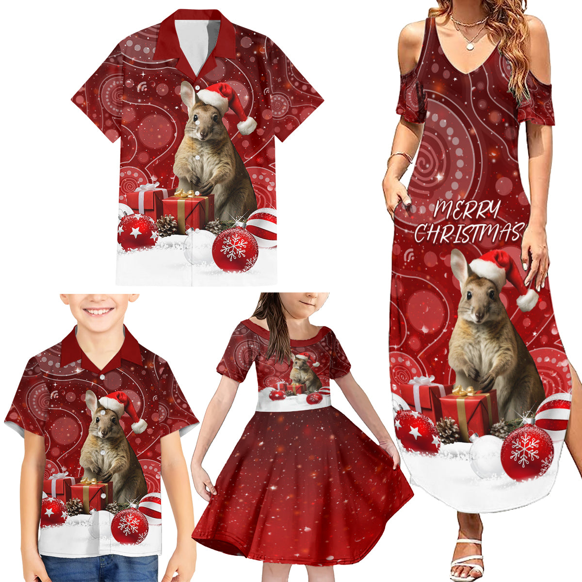 australia-christmas-wallaby-family-matching-summer-maxi-dress-and-hawaiian-shirt-aboriginal-art