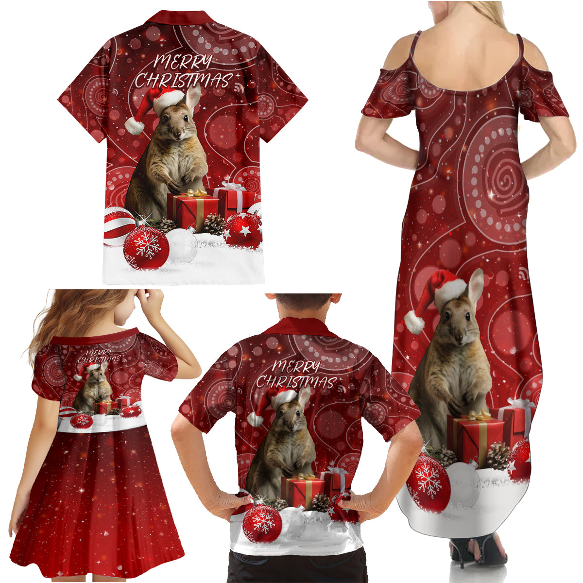 australia-christmas-wallaby-family-matching-summer-maxi-dress-and-hawaiian-shirt-aboriginal-art