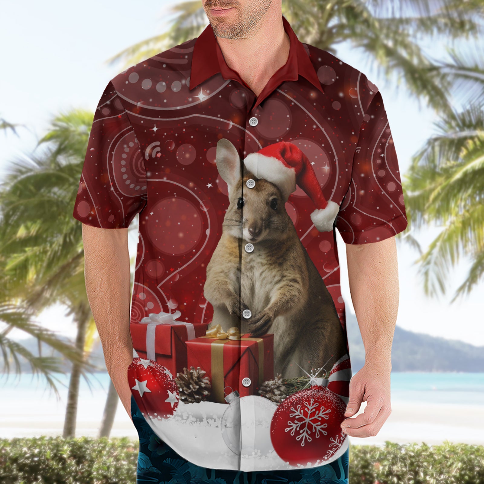 Australia Christmas Wallaby Hawaiian Shirt Aboriginal Art - Vibe Hoodie Shop