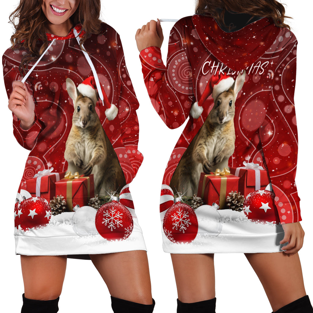 Australia Christmas Wallaby Hoodie Dress Aboriginal Art - Vibe Hoodie Shop