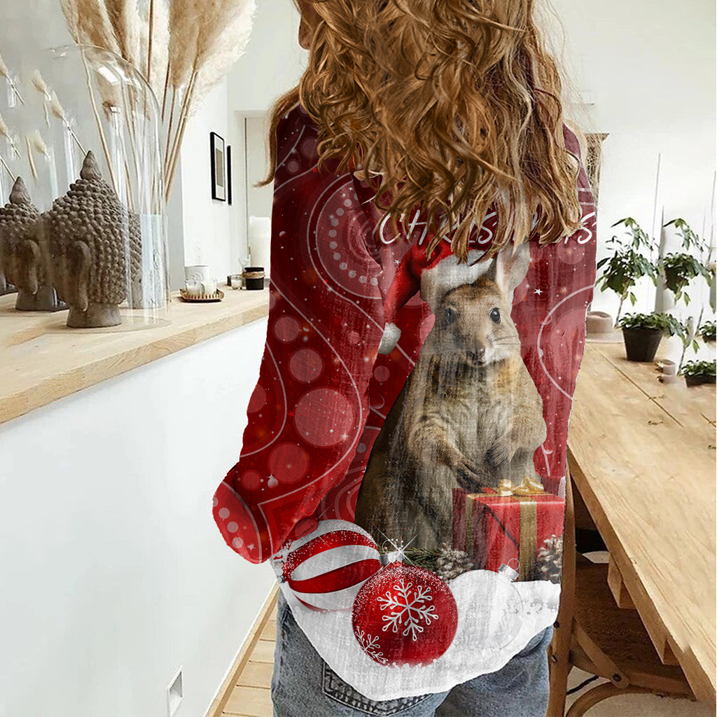Australia Christmas Wallaby Women Casual Shirt Aboriginal Art - Vibe Hoodie Shop