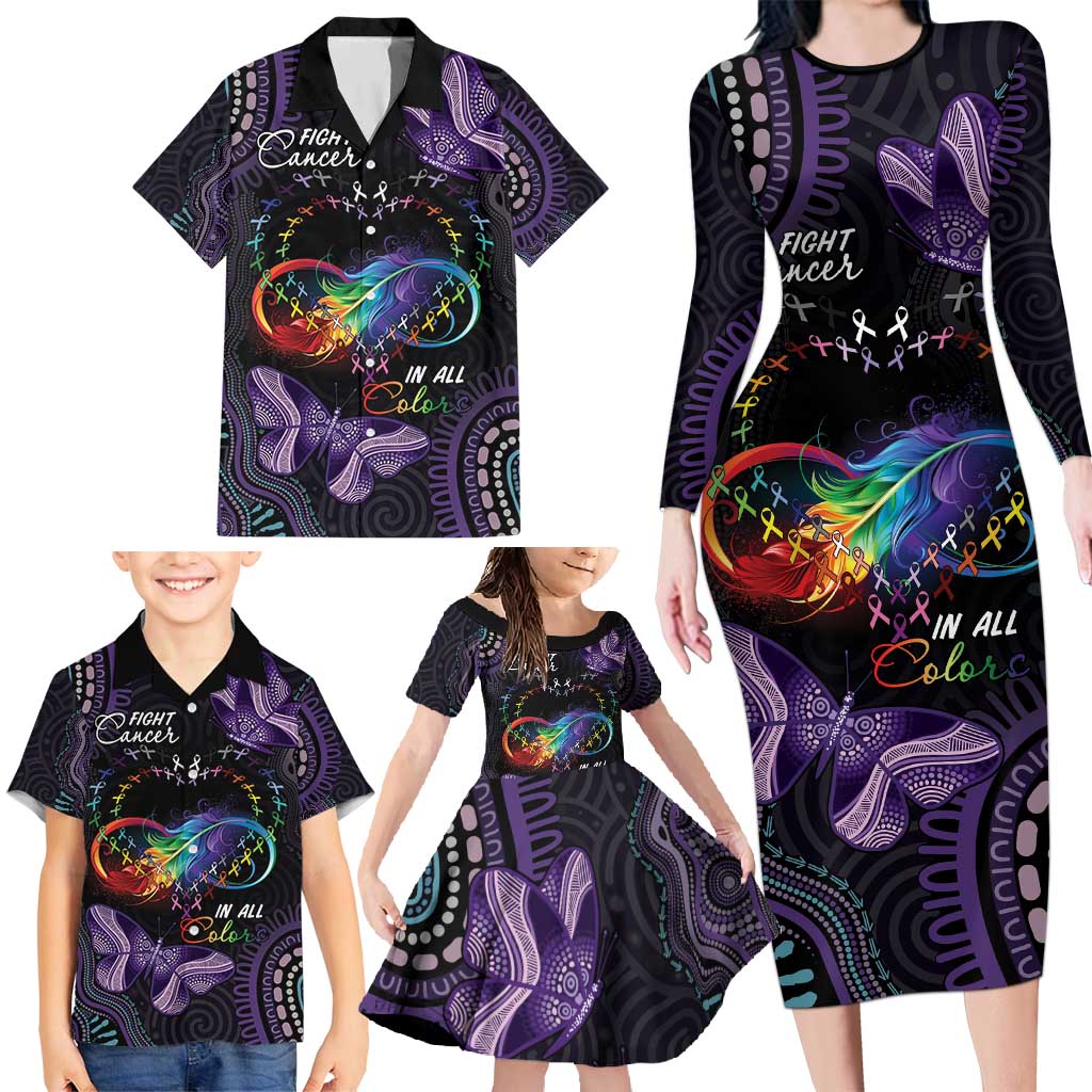 Australia Aboriginal Dot Arts Family Matching Long Sleeve Bodycon Dress and Hawaiian Shirt Fight Cancer In All Colors