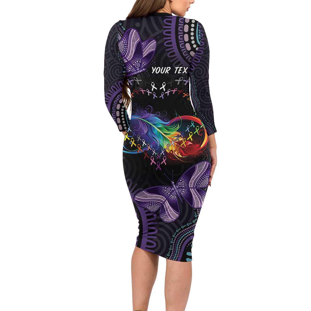 Australia Aboriginal Dot Arts Family Matching Long Sleeve Bodycon Dress and Hawaiian Shirt Fight Cancer In All Colors