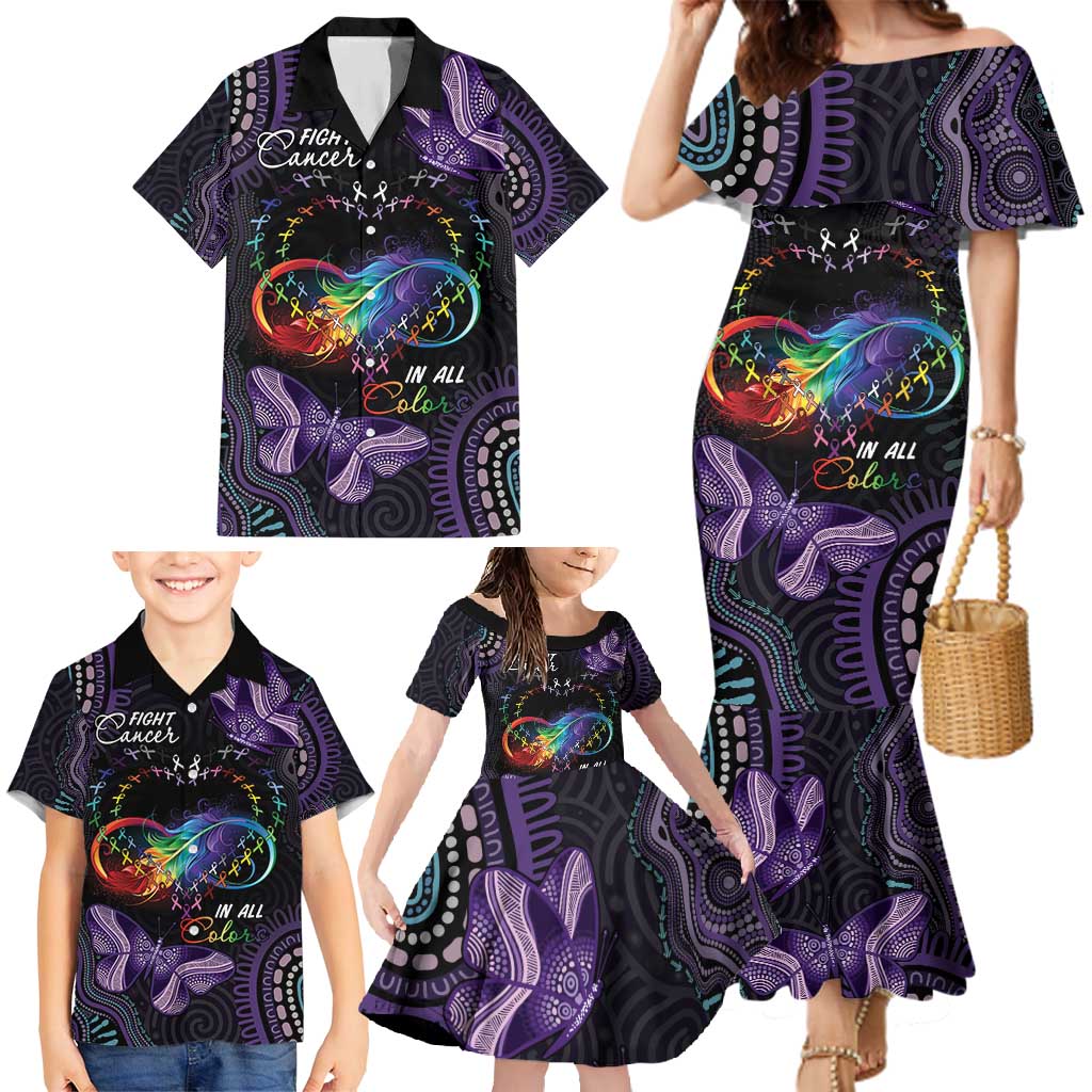 Australia Aboriginal Dot Arts Family Matching Mermaid Dress and Hawaiian Shirt Fight Cancer In All Colors