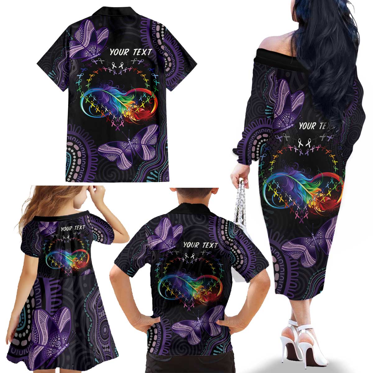 Australia Aboriginal Dot Arts Family Matching Off The Shoulder Long Sleeve Dress and Hawaiian Shirt Fight Cancer In All Colors