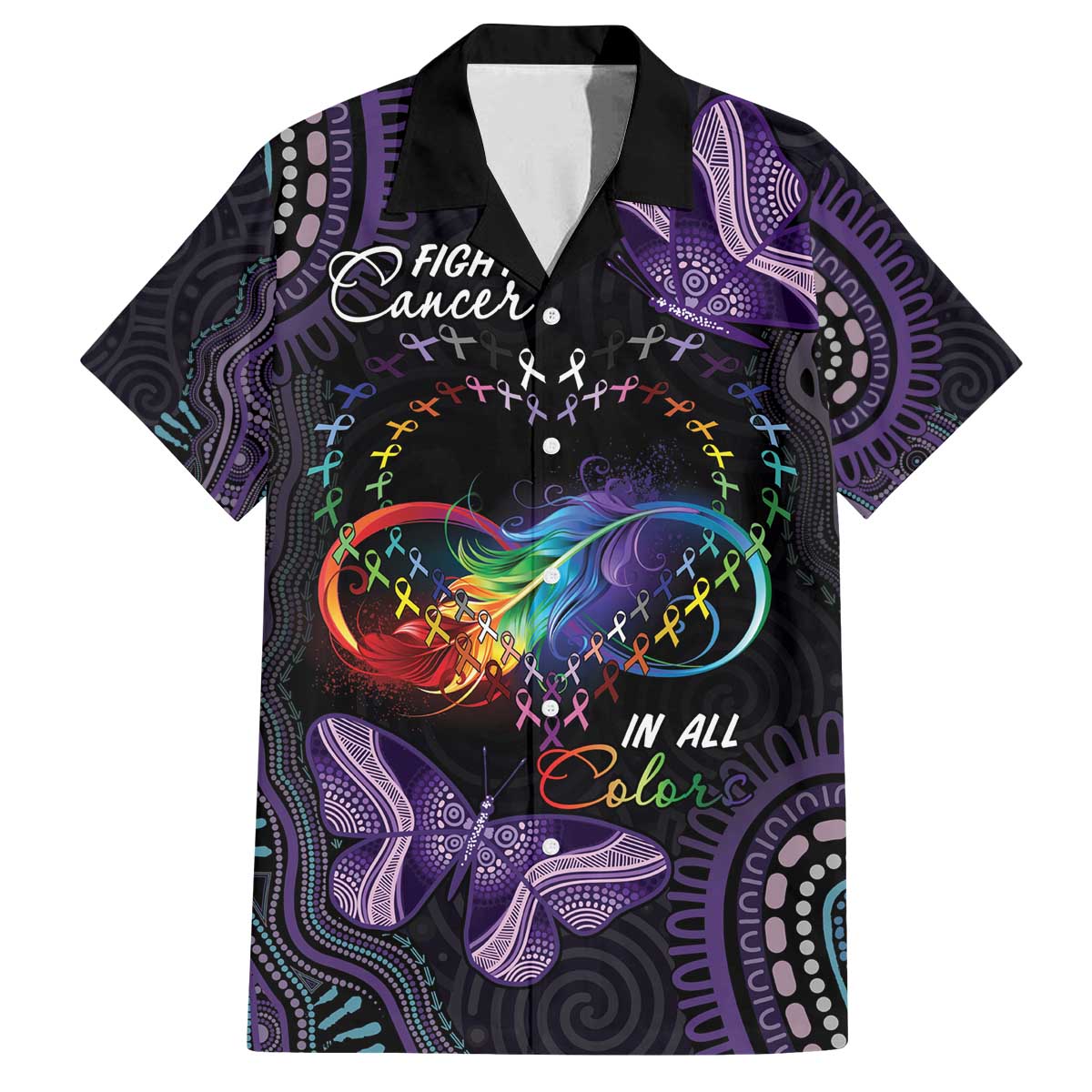 Australia Aboriginal Dot Arts Family Matching Off The Shoulder Long Sleeve Dress and Hawaiian Shirt Fight Cancer In All Colors