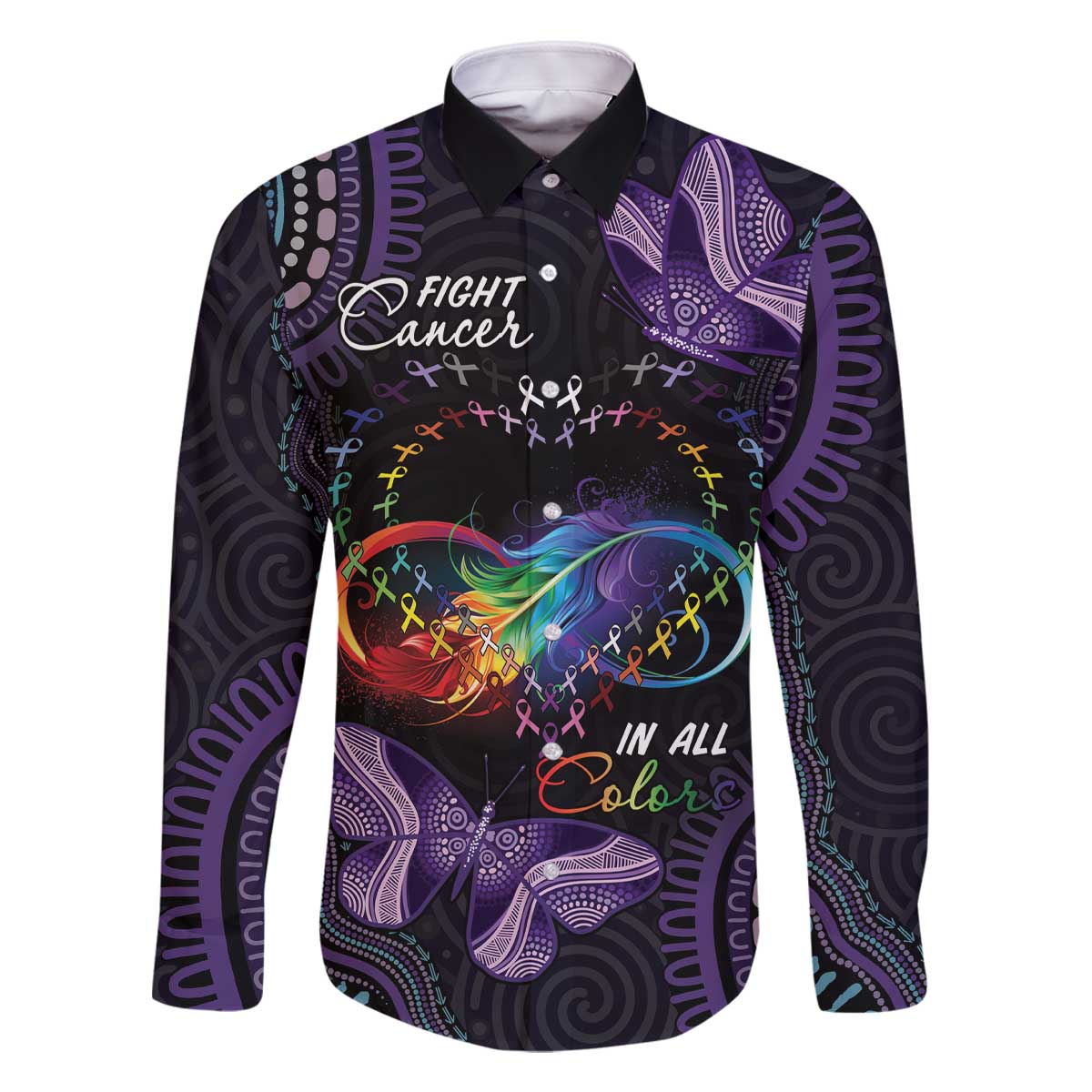 Australia Aboriginal Dot Arts Family Matching Off The Shoulder Long Sleeve Dress and Hawaiian Shirt Fight Cancer In All Colors