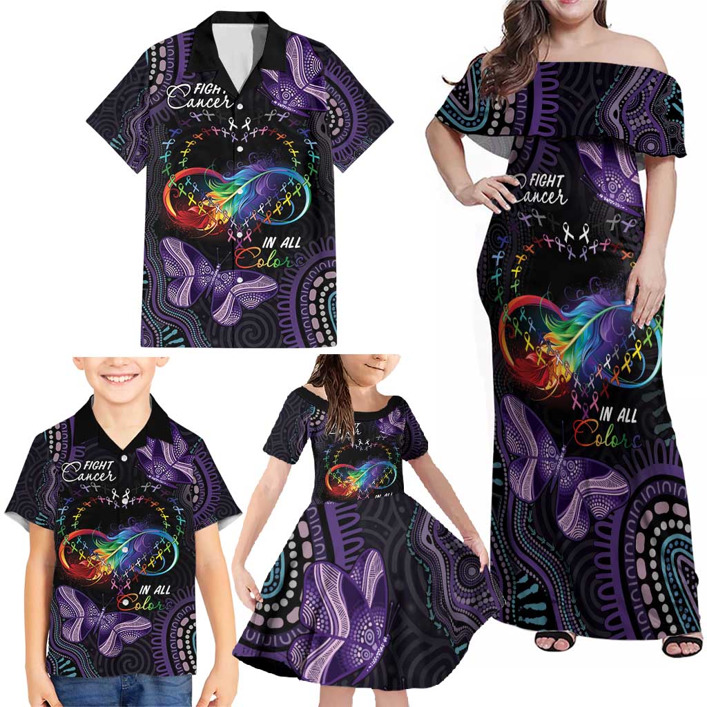 Australia Aboriginal Dot Arts Family Matching Off Shoulder Maxi Dress and Hawaiian Shirt Fight Cancer In All Colors