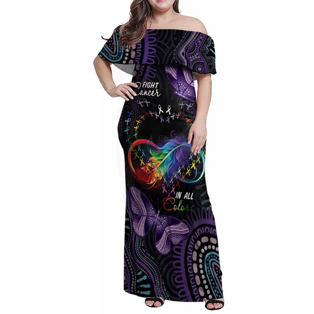 Australia Aboriginal Dot Arts Family Matching Off Shoulder Maxi Dress and Hawaiian Shirt Fight Cancer In All Colors