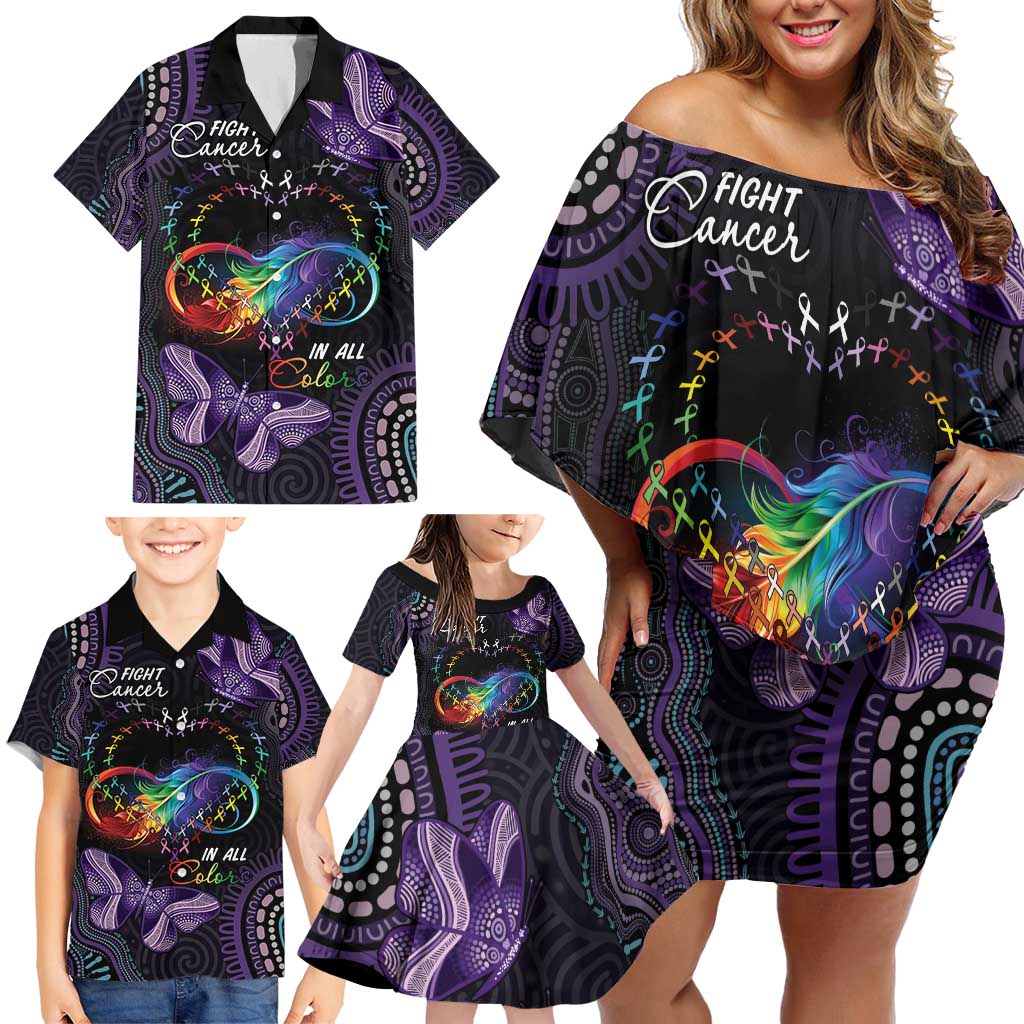 Australia Aboriginal Dot Arts Family Matching Off Shoulder Short Dress and Hawaiian Shirt Fight Cancer In All Colors