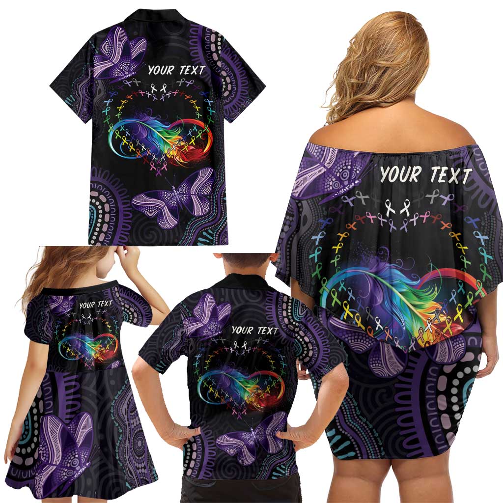 Australia Aboriginal Dot Arts Family Matching Off Shoulder Short Dress and Hawaiian Shirt Fight Cancer In All Colors