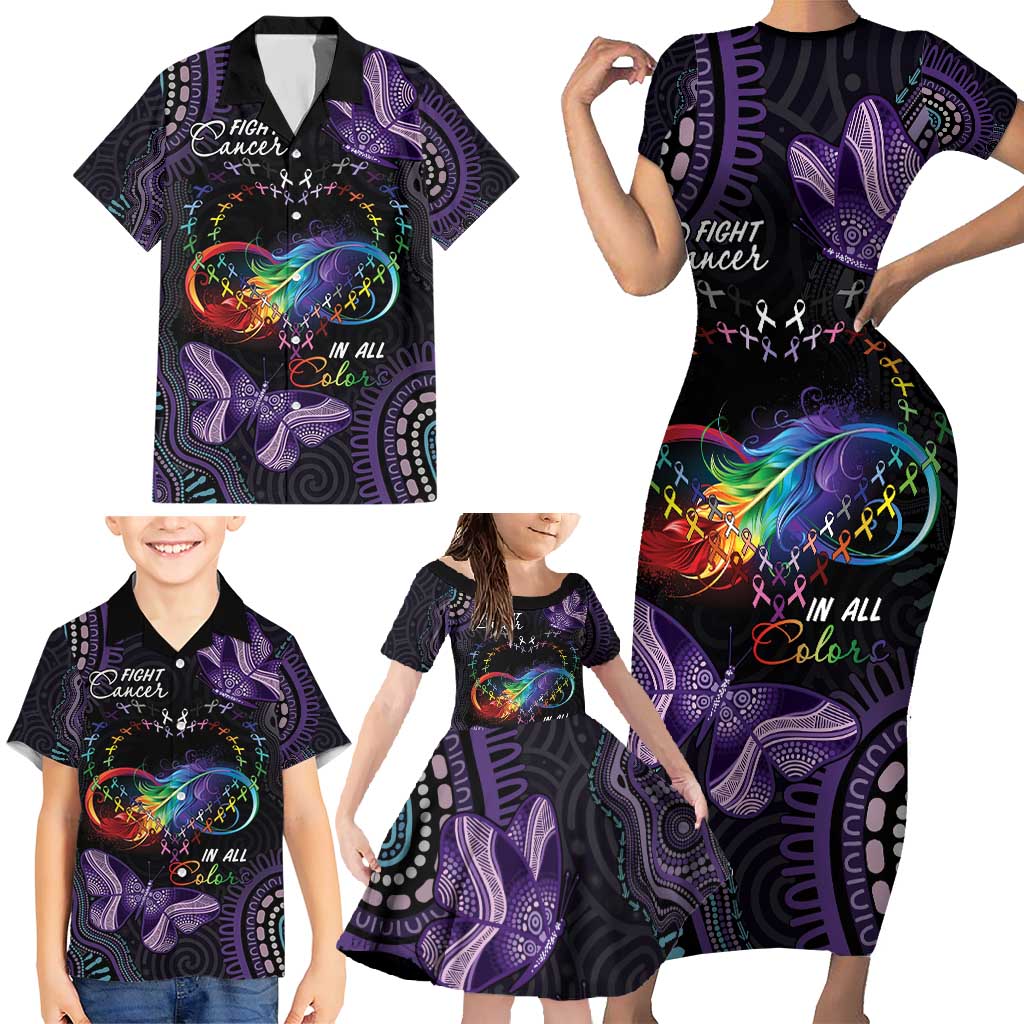 Australia Aboriginal Dot Arts Family Matching Short Sleeve Bodycon Dress and Hawaiian Shirt Fight Cancer In All Colors