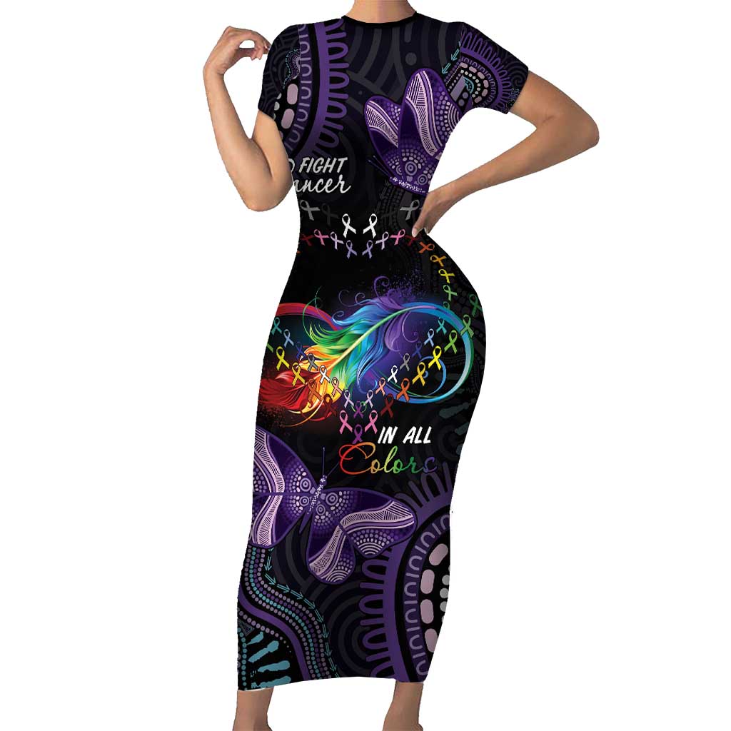 Australia Aboriginal Dot Arts Family Matching Short Sleeve Bodycon Dress and Hawaiian Shirt Fight Cancer In All Colors