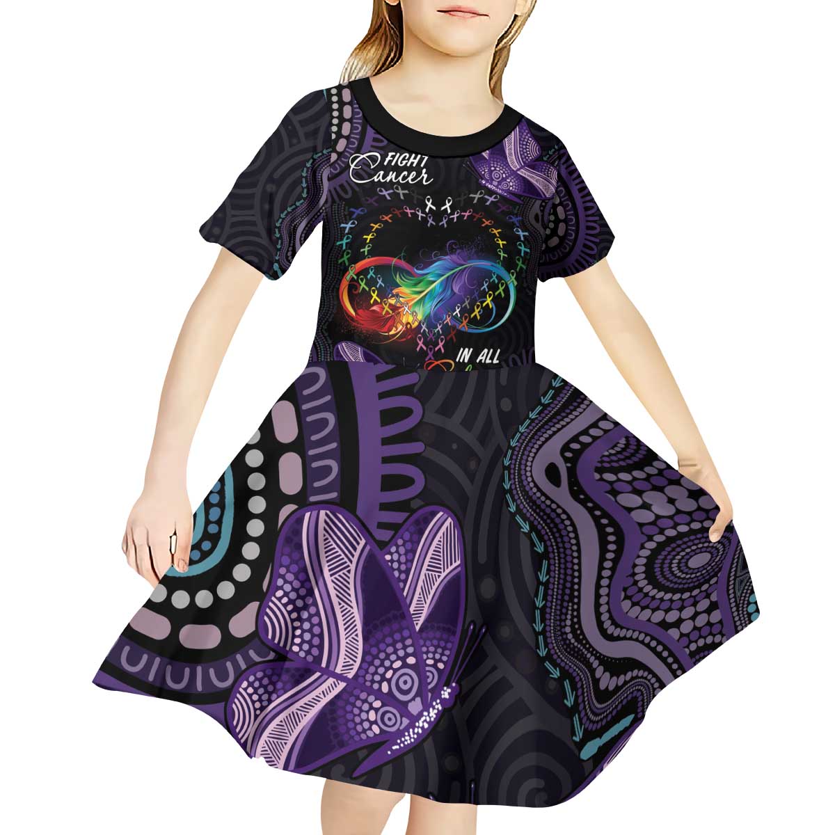 Australia Aboriginal Dot Arts Kid Short Sleeve Dress Fight Cancer In All Colors - Vibe Hoodie Shop