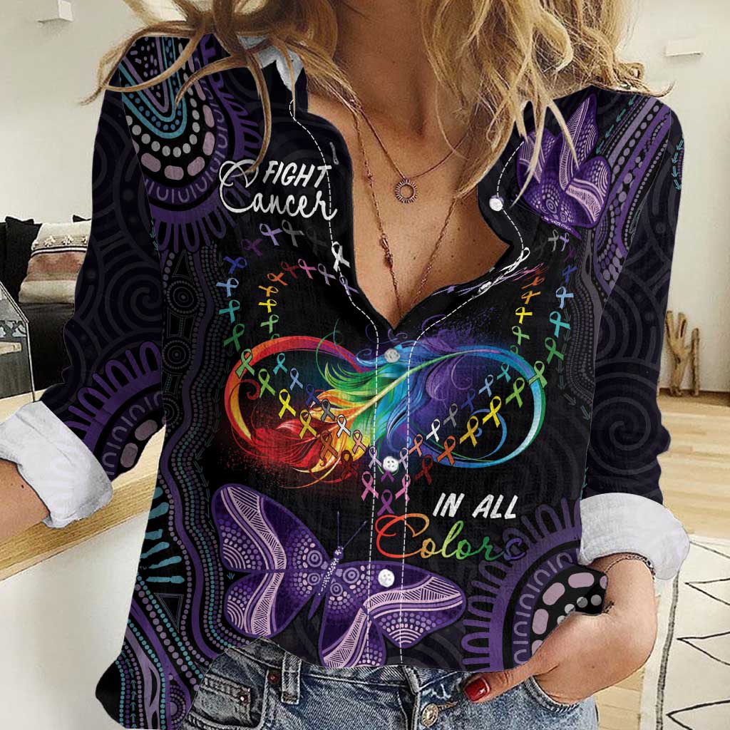 Australia Aboriginal Dot Arts Women Casual Shirt Fight Cancer In All Colors - Vibe Hoodie Shop