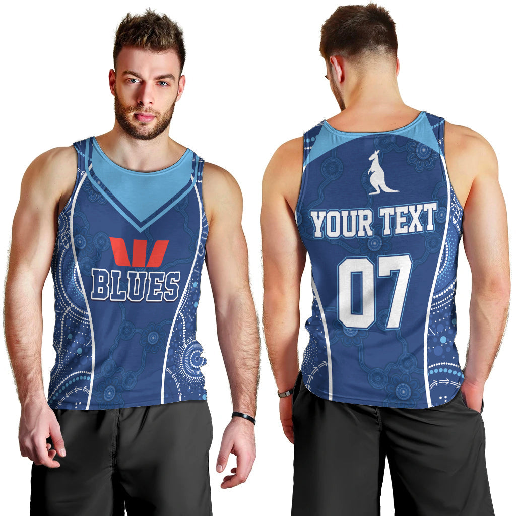 Personalised Indigenous NSW Blues Rugby Men Tank Top State Of Origin Blue Dynamic - Vibe Hoodie Shop