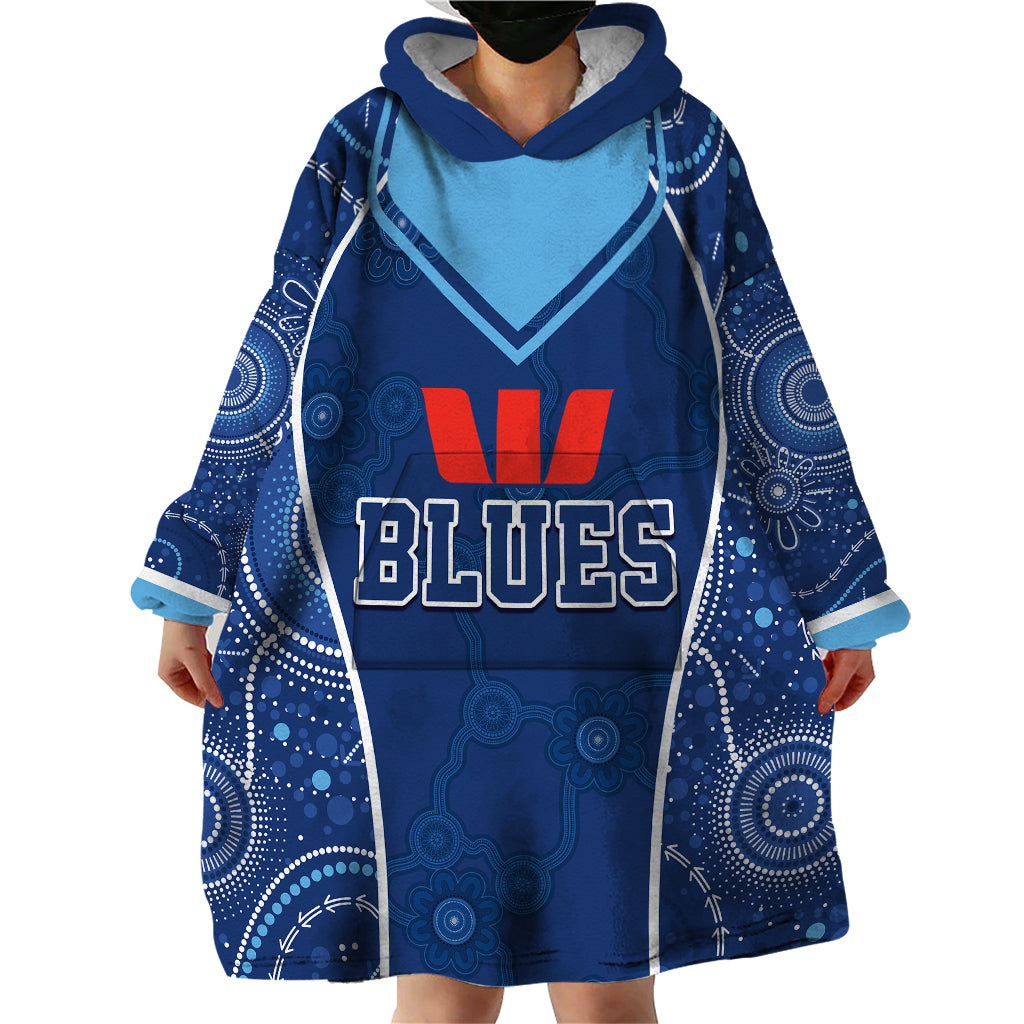 Personalised Indigenous NSW Blues Rugby Wearable Blanket Hoodie State Of Origin Blue Dynamic - Vibe Hoodie Shop