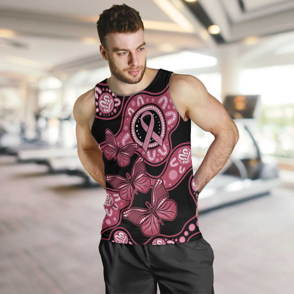 Australia Indigenous Men Tank Top Breast Cancer Black Aboriginal Butterfly - Vibe Hoodie Shop