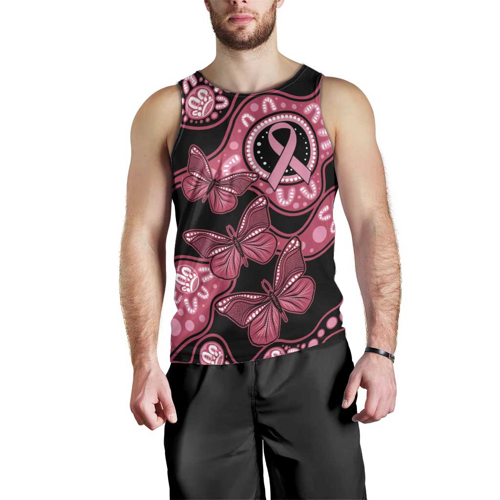 Australia Indigenous Men Tank Top Breast Cancer Black Aboriginal Butterfly - Vibe Hoodie Shop
