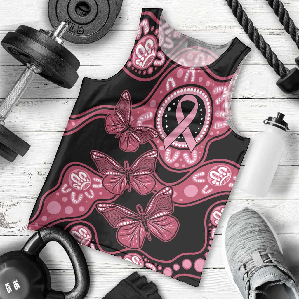 Australia Indigenous Men Tank Top Breast Cancer Black Aboriginal Butterfly - Vibe Hoodie Shop