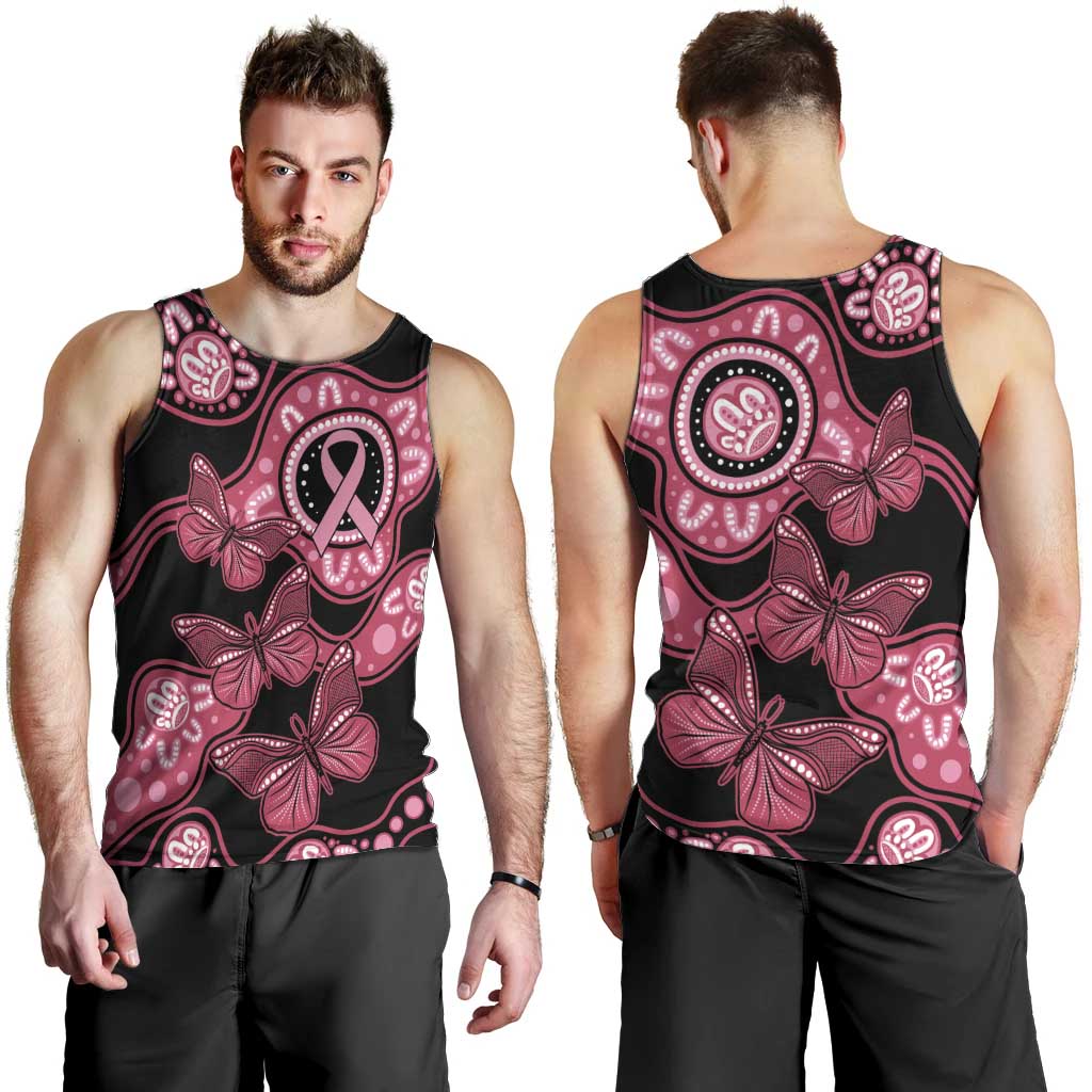 Australia Indigenous Men Tank Top Breast Cancer Black Aboriginal Butterfly - Vibe Hoodie Shop